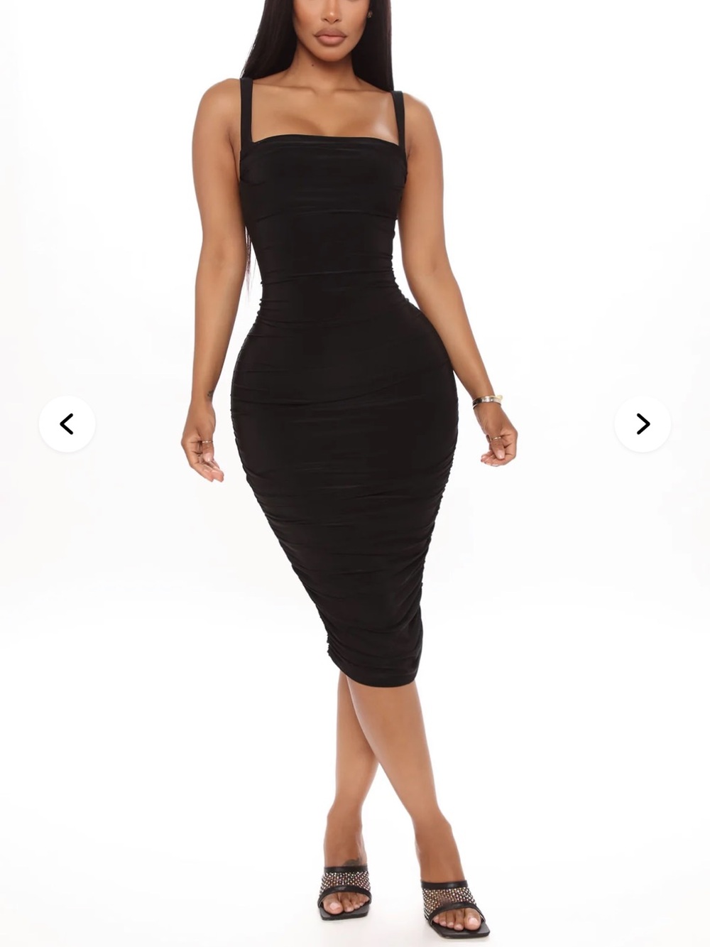 Fashion Nova Black Ruched Bodycon Midi Dress
